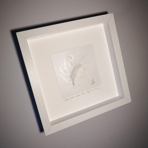 Framed White Feather Wishes with Selenite - Little Gift Hut