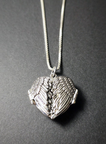 Angel Double Wing Locket - on 18" Sterling Silver Box Chain