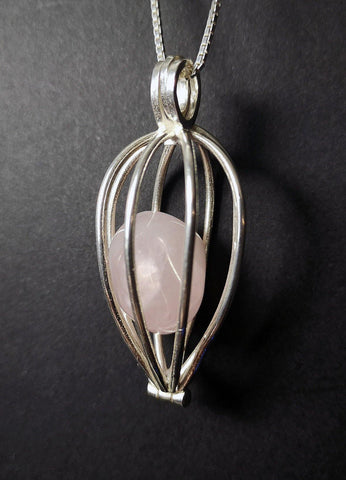 Crystal Cage Pendant - with 18" Box Chain  (Sterling Silver)